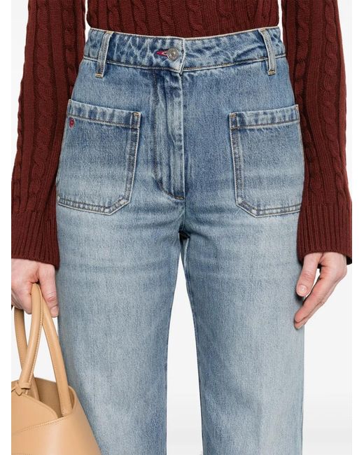 Victoria Beckham Blue Alina Denim Wide Camel Jean Pants
