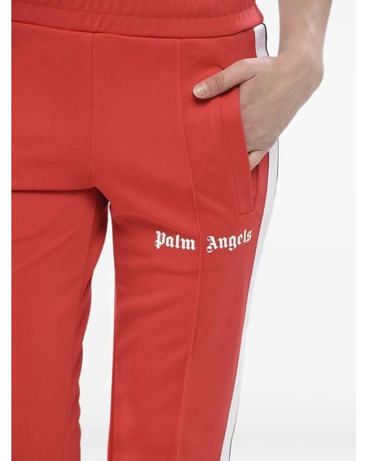 Palm Angels Red Logo-Print Side-Stripe Track Pants