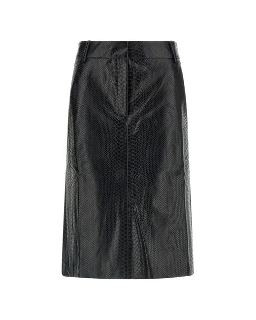 ANDAMANE Black New Xania Snake-Effect Midi Skirt