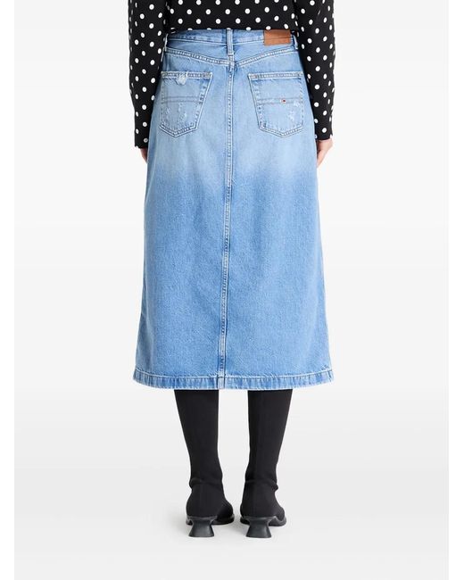 Tommy Hilfiger Blue Logo-Patch Midi Skirt