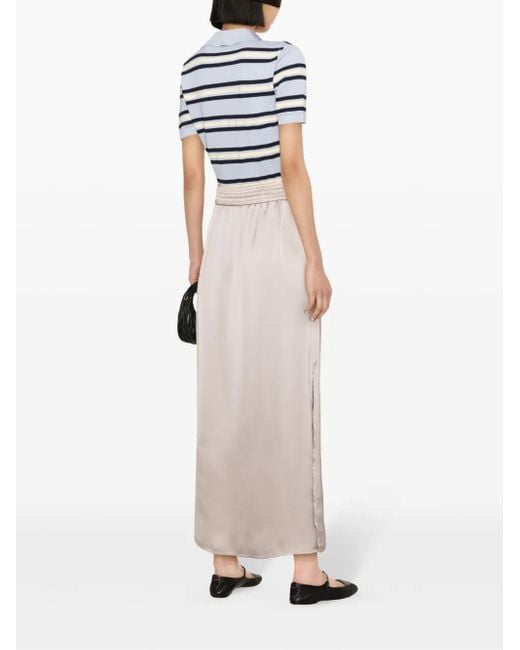 Herno White Drawstring-Waist Satin Midi Skirt