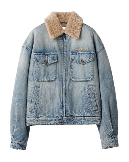 Miu Miu Blue Denim And Shearling Trucker Jacket