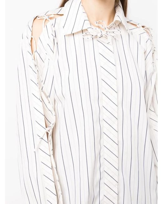 Palmer//Harding White Stripe-Print Lace-Up Shirt