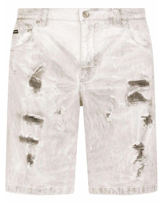 Dolce & Gabbana Natural Ripped-Detail Denim Shorts for men