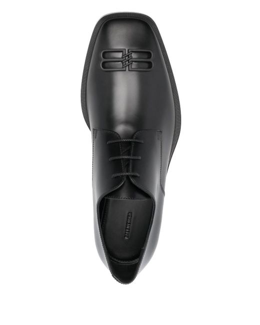 Balenciaga Black Logo-embossed Leather Derby Shoes for men