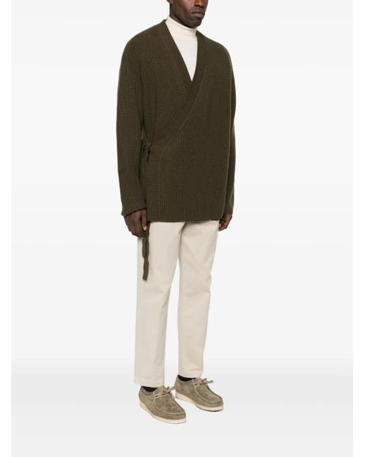 Emporio Armani Green Ribbed Wrap Cardigan for men