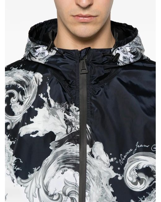 Versace Jeans Couture White Baroque-Print Hooded Jacket for men