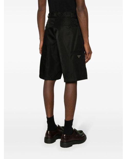 Prada Black Enamel-logo Tailored Shorts for men