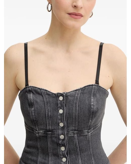 Guess Black Cecile Button Denim Corset Top