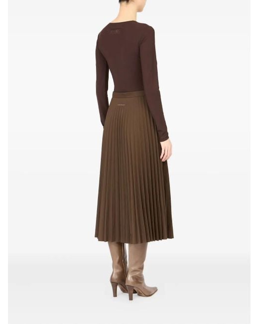 MM6 by Maison Martin Margiela Brown A-Line Midi Pleated Skirt