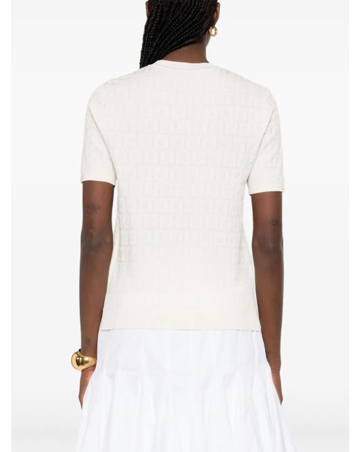 Fendi White Ff Cotton And Viscose Short Sleeved Jumper