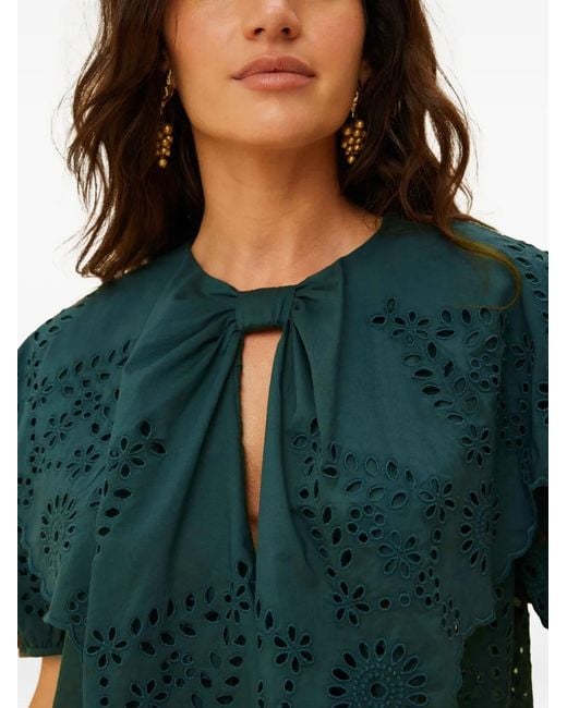 Farm Rio Green Cut-Out Ruffled Blouse