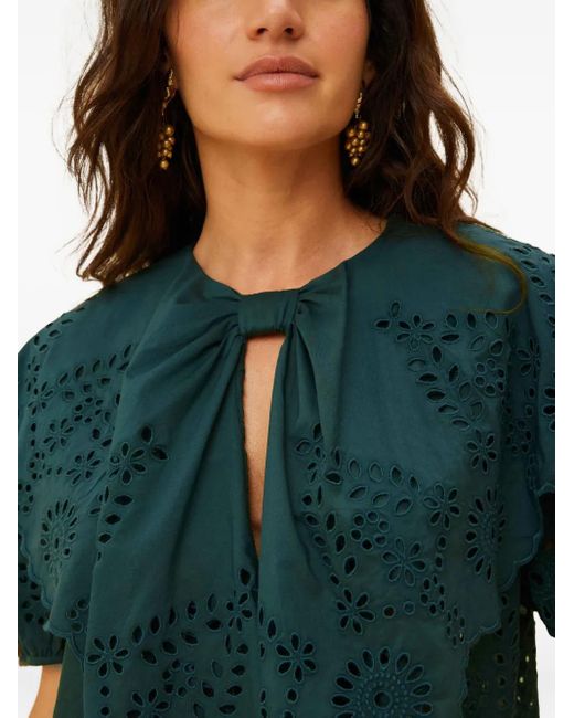 Farm Rio Green Cut-Out Ruffled Blouse