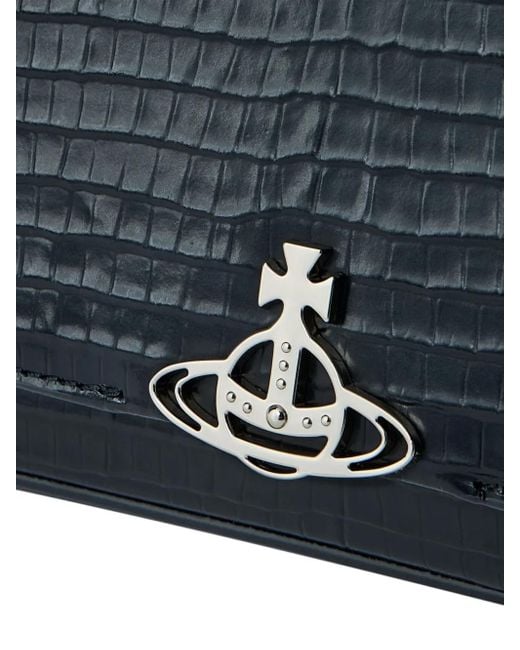 Vivienne Westwood Black Small Hazel Croc-Embossed Flap Shoulder Bag