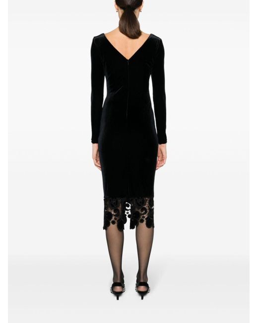 Nissa Black Lace-detailing V-neck Dress