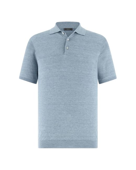 Boggi Blue Linen And Cotton Knitted Polo Shirt for men