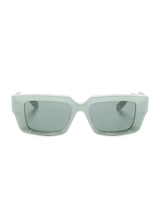 Gucci Green Logo-Debossed Rectangle-Frame Sunglasses