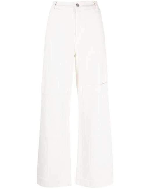 P.A.R.O.S.H. White Multiple-Pockets High-Waisted Trousers