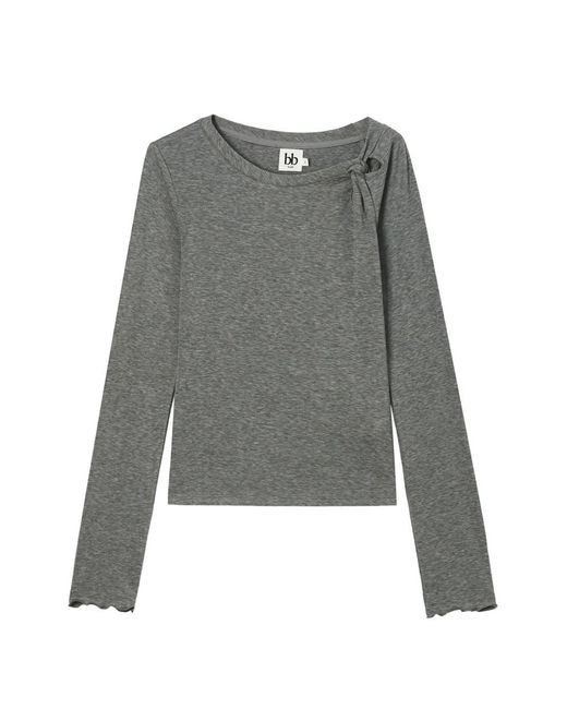 B+ AB Gray Knot-Detail Long-Sleeve Top