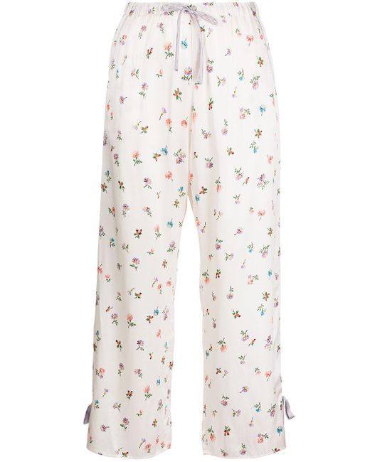 Morgan Lane White Petal Floral-print Pants