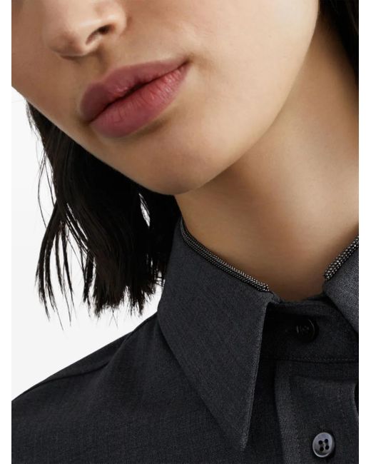 Brunello Cucinelli Blouse Met Lange Mouwen En Monili Kralen in het Blue