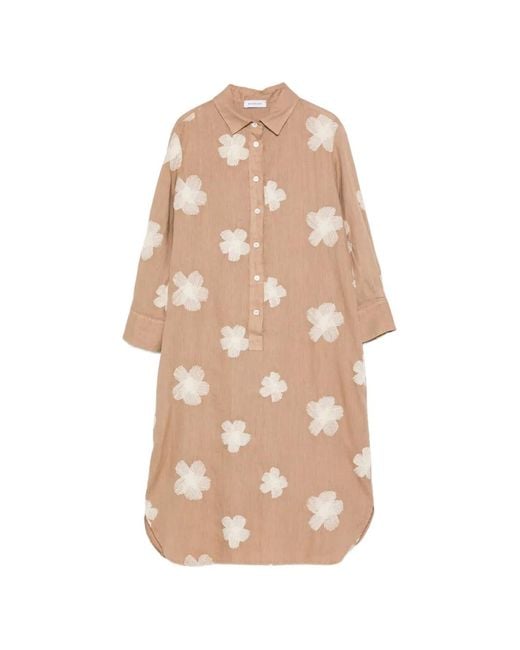 ROSSO35 Natural Floral-Shirt Midi Dress