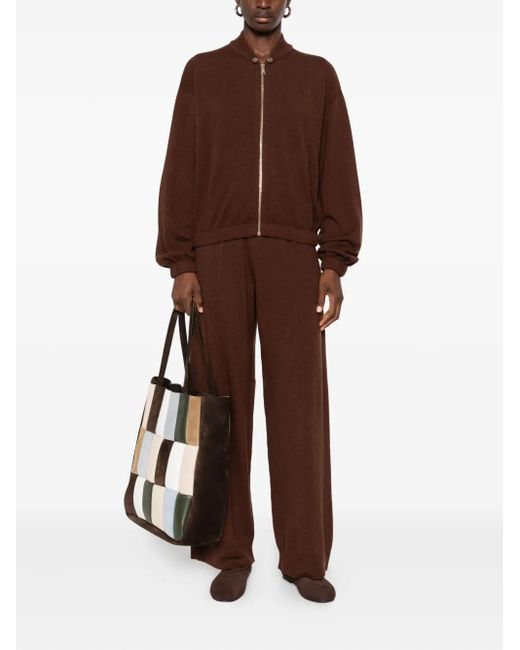 Fabiana Filippi Brown Zip-Front Ribbed-Knit Cardigan