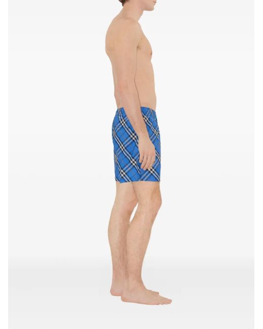 Burberry Blue Checked Swim Shorts for men