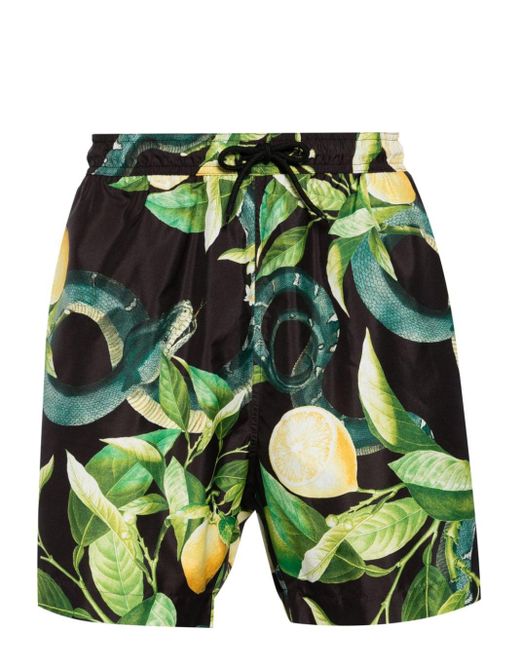 Roberto Cavalli Green Tiger Tooth-detailed Lemon-print Swim Shorts for men