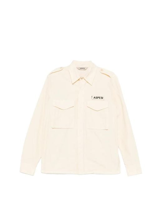 Aspesi Natural Logo-Patch Epaulette Shirt for men