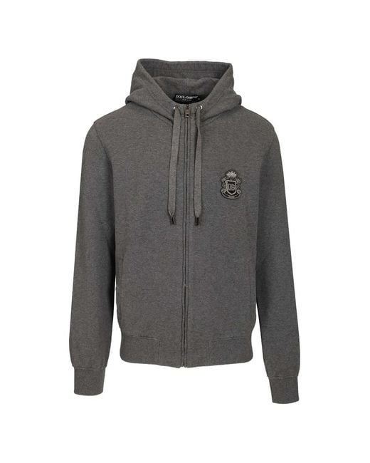 Dolce & Gabbana Gray Logo-Patch Zip-Up Hoodie for men