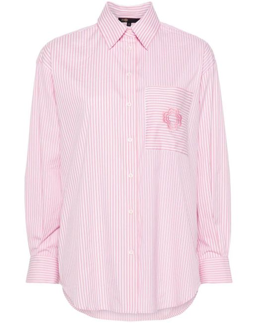 Maje Pink Clover-embroidered Striped Shirt