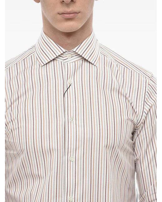 Corneliani White Striped Cotton-Poplin Shirt for men