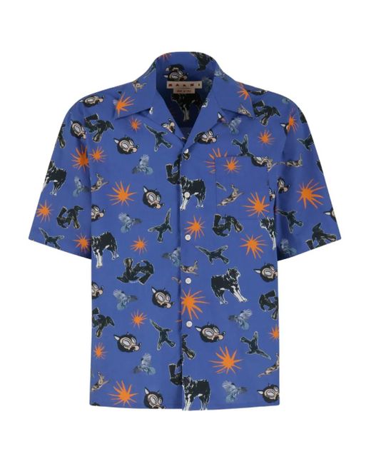 Marni Overhemd Met Grafische Print in het Blue voor heren