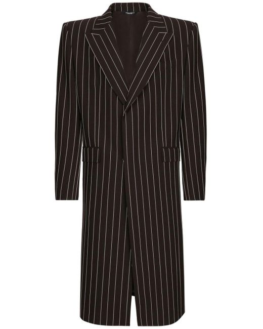 Dolce & Gabbana Black Pinstripe Virgin Wool Coat for men