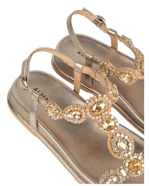 Alma En Pena. Natural Crystal-Embellished Flat Sandals