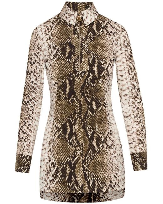 Oscar de la Renta Green Snake Cotton Poplin Shirt Dress