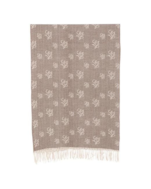 Liu Jo Natural Herringbone-Pattern Monogram-Print Scarf