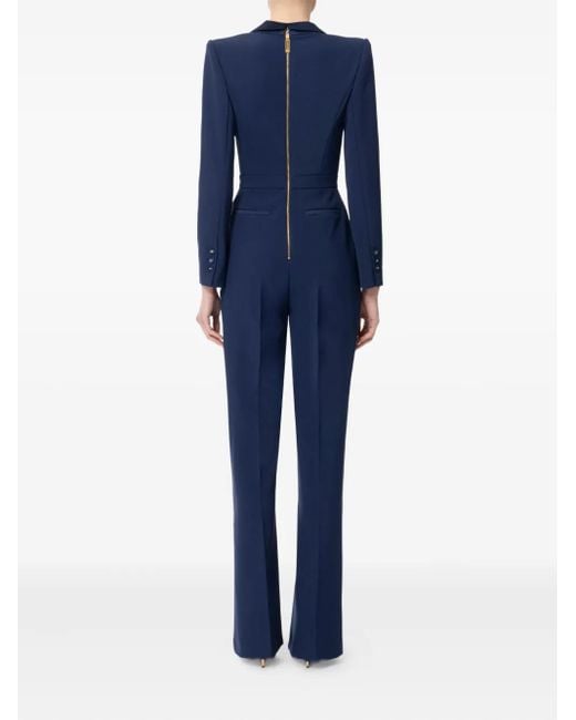 Elisabetta Franchi Blue V-Neck Long-Sleeves Jumpsuit