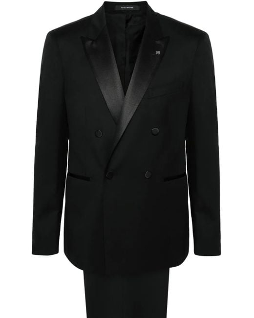 Tagliatore Black Double-Breasted Virgin-Wool Suit for men