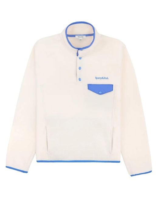 Sporty & Rich White Serif Logo-Embroidered Polar Sweatshirt