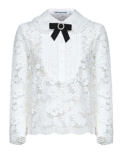 Self-Portrait White Embroidered-Panel Layered Top