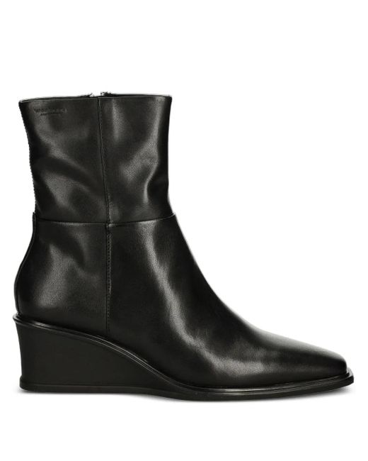 Vagabond Black Aino Zip-Detail Wedge Ankle Boots