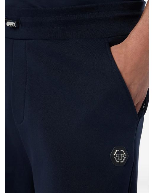 Philipp Plein Blue Logo-Patch Track Shorts for men