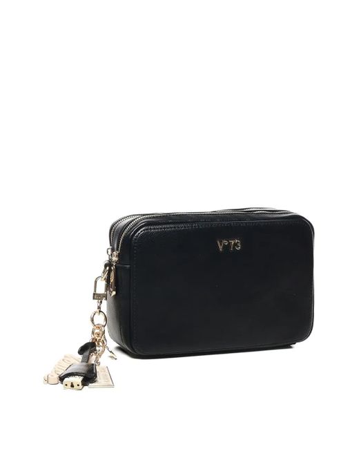 V73 Black Double-Zip Charm Shoulder Bag