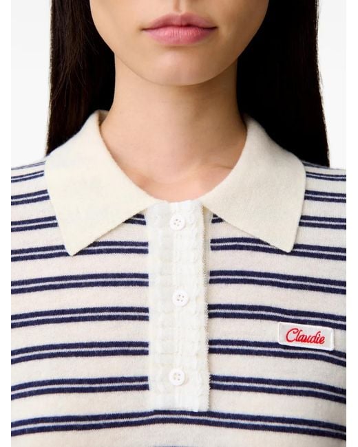 Claudie Pierlot Gray Striped Knit Polo