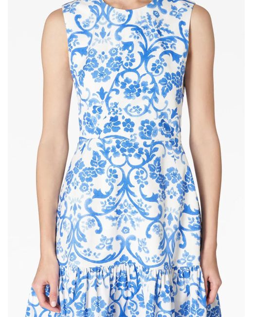 Carolina Herrera Blue Floral-printed Knee-length Dress