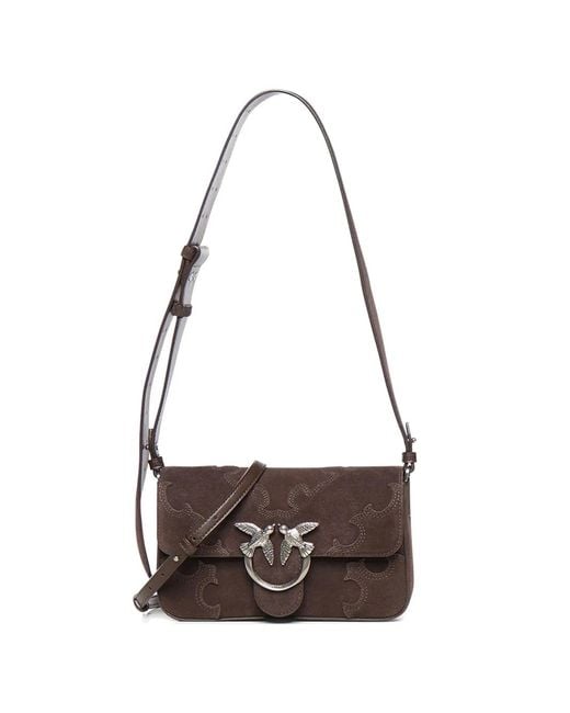 Pinko White Mini Sac Porté Épaule Love En Daim