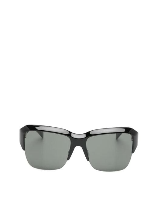 Gucci Gray Logo-Engraved Geometric-Frame Sunglasses