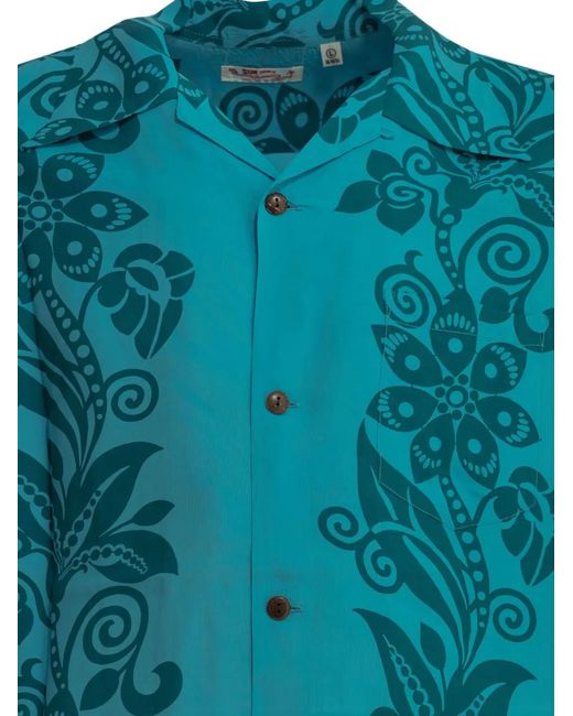 Sun Surf Blue Floral-Print Short-Sleeve Shirt for men